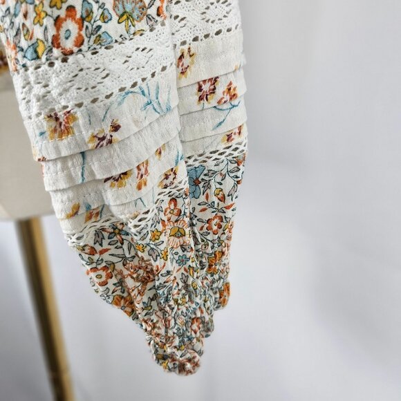 American Eagle Top Floral Button-Up Blouse Large Lace Boho Prairie Peasant Girly - Picture 6 of 11